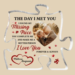 Photo personnalisée « J'ai trouvé ma pièce manquante » – Plaque acrylique personnalisée en forme de puzzle pour couple – Cadeau pour mari et femme, anniversaire