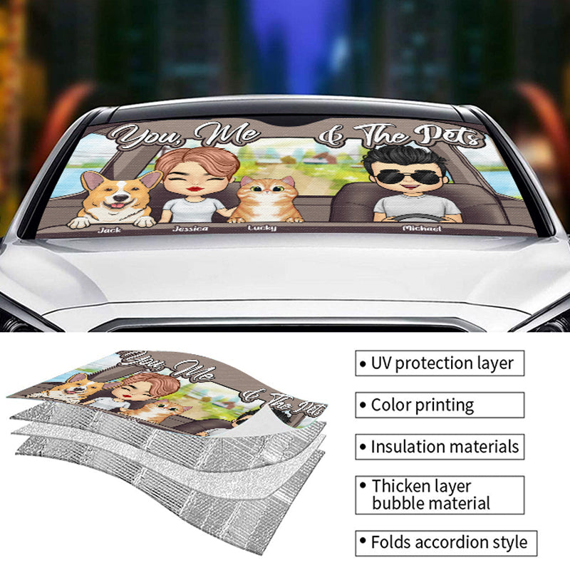 Toi, moi et nos chiens - Pare-soleil de voiture personnalisé - Cadeau pour couple, mari et femme