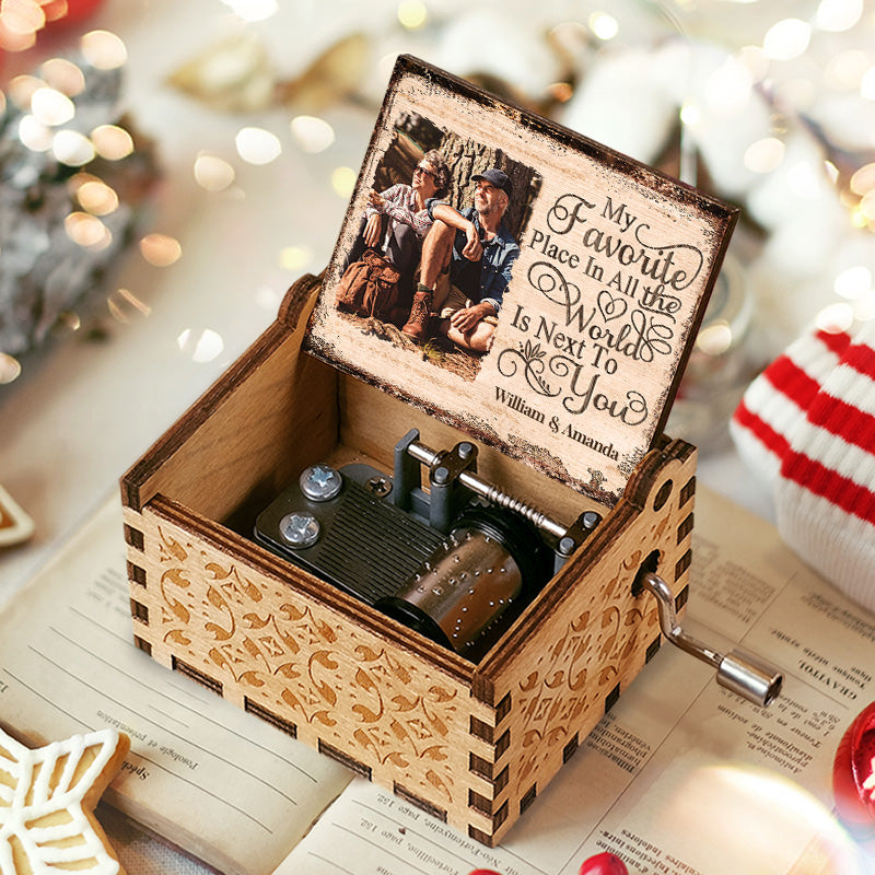 3.7" Custom Photo My Favorite Place Is Next To You - Couple Personalized Custom Music Box - Gift For Husband Wife, Anniversary