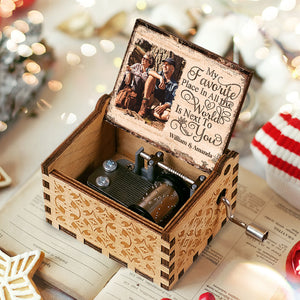 3.7" Custom Photo My Favorite Place Is Next To You - Couple Personalized Custom Music Box - Gift For Husband Wife, Anniversary