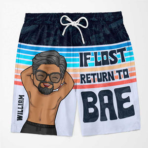 If Lost Return To Bae - Funny Personalized Custom Tropical Hawaiian Aloha Couple Beach Shorts - Summer Vacation Gift, Birthday Party Gift For Husband Wife