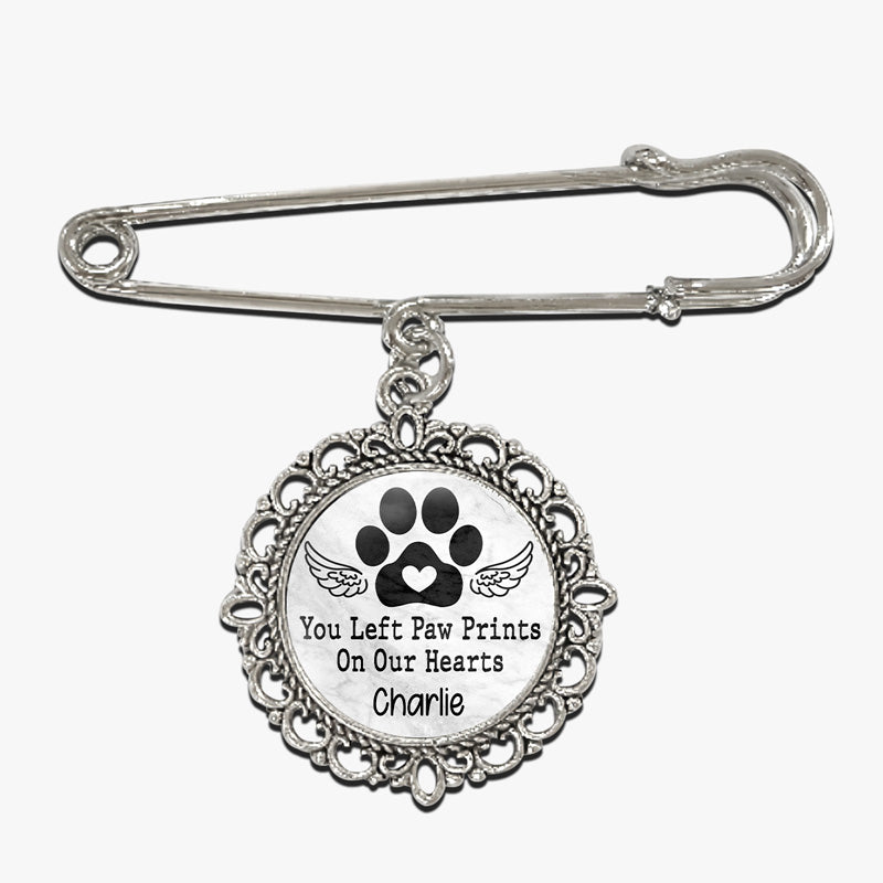 Custom Photo You Left Paw Prints On Our Hearts - Memorial Personalized Custom Round Shaped Lapel Pin, Brooch - Sympathy Gift For Pet Owners, Pet Lovers
