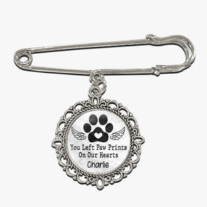 Custom Photo You Left Paw Prints On Our Hearts - Memorial Personalized Custom Round Shaped Lapel Pin, Brooch - Sympathy Gift For Pet Owners, Pet Lovers