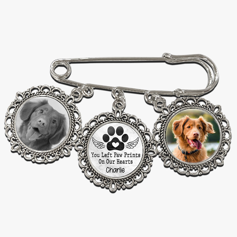 Custom Photo You Left Paw Prints On Our Hearts - Memorial Personalized Custom Round Shaped Lapel Pin, Brooch - Sympathy Gift For Pet Owners, Pet Lovers