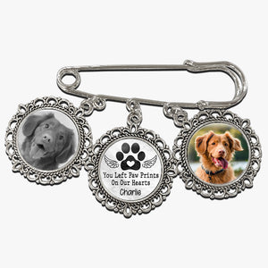 Custom Photo You Left Paw Prints On Our Hearts - Memorial Personalized Custom Round Shaped Lapel Pin, Brooch - Sympathy Gift For Pet Owners, Pet Lovers