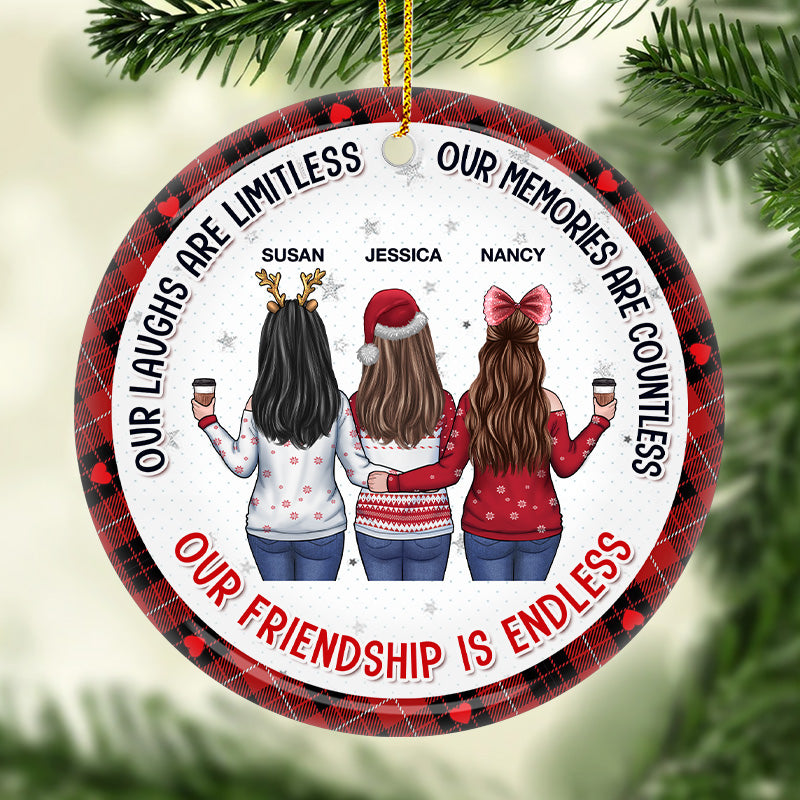 Nos rires sont sans limites, mes meilleures amies - Ornement personnalisé Bestie personnalisé - Forme ronde en céramique - Cadeau de Noël pour meilleures amies, BFF, sœurs