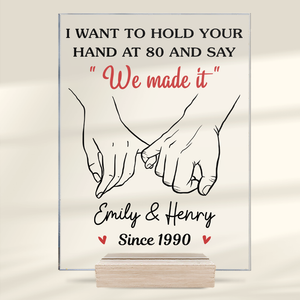 Tenez-vous la main et dites que nous l'avons fait - Plaque acrylique rectangulaire personnalisée pour couple - Cadeau pour mari et femme, anniversaire