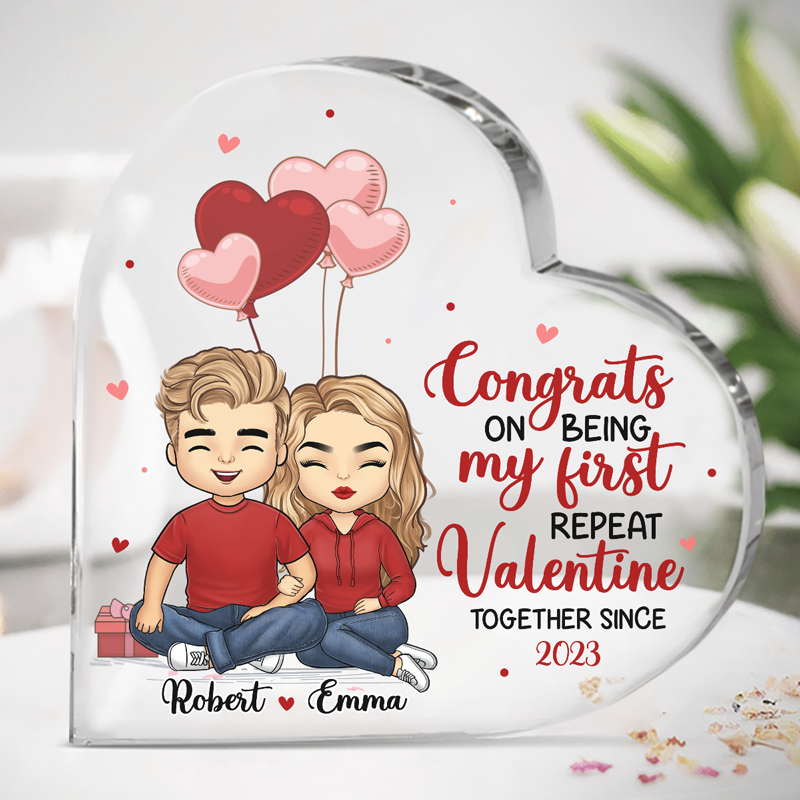 Félicitations pour ma première Saint-Valentin répétée ! Plaque acrylique personnalisée en forme de cœur pour couple - Cadeau pour mari et femme, anniversaire