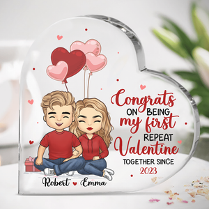 Félicitations pour ma première Saint-Valentin répétée ! Plaque acrylique personnalisée en forme de cœur pour couple - Cadeau pour mari et femme, anniversaire