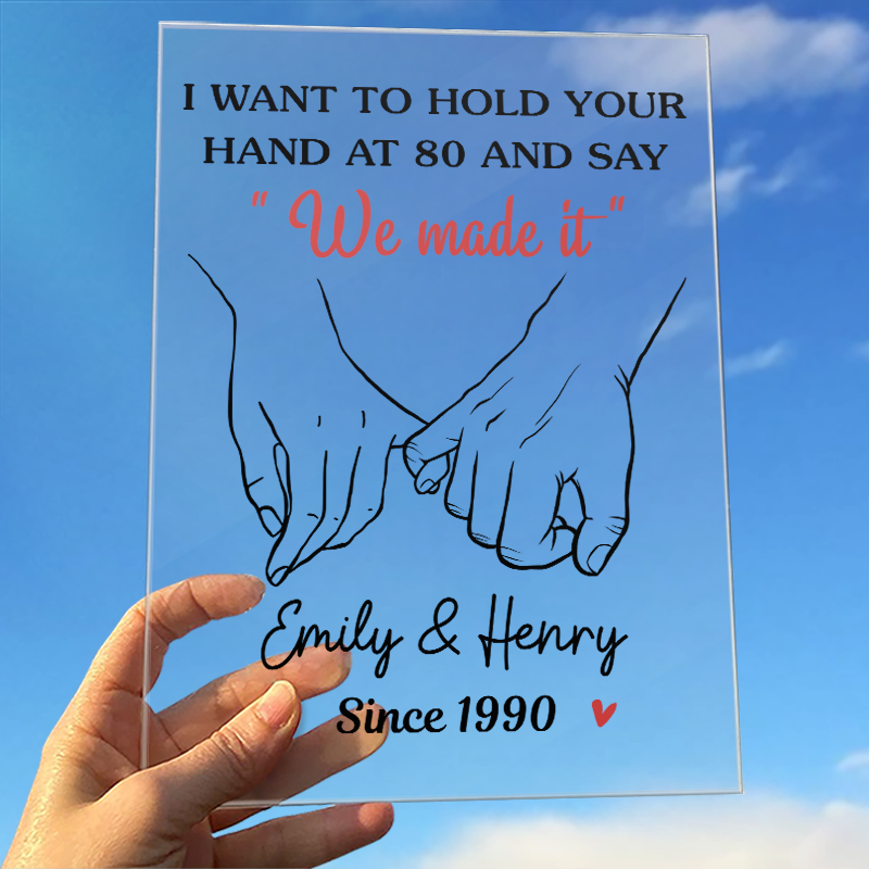 Tenez-vous la main et dites que nous l'avons fait - Plaque acrylique rectangulaire personnalisée pour couple - Cadeau pour mari et femme, anniversaire