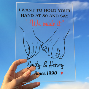 Tenez-vous la main et dites que nous l'avons fait - Plaque acrylique rectangulaire personnalisée pour couple - Cadeau pour mari et femme, anniversaire
