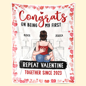 Félicitations pour ma première Saint-Valentin répétée ! Couverture personnalisée pour couple - Cadeau pour mari et femme, anniversaire