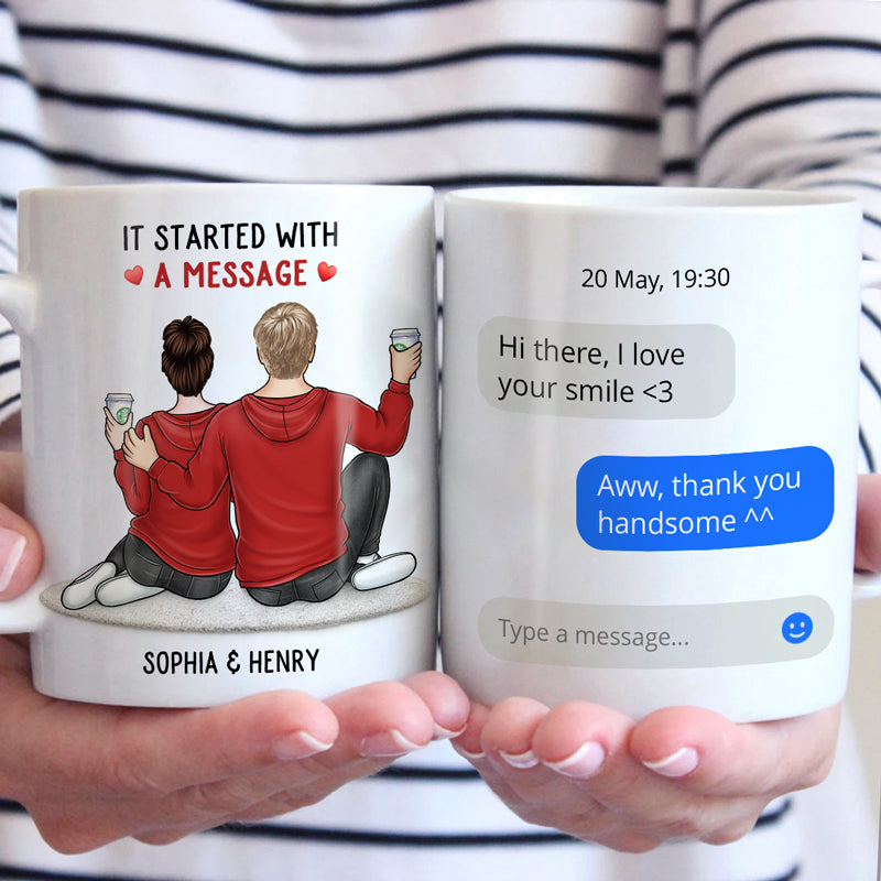 Tout a commencé avec un message - Tasse personnalisée pour couple - Cadeau pour mari et femme, anniversaire