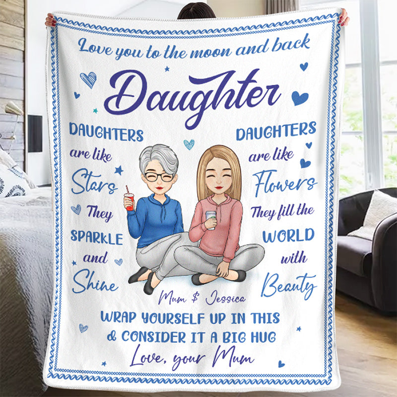 Je t'aime jusqu'à la lune et retour, ma fille - Couverture personnalisée pour la famille - Cadeau d'anniversaire de maman