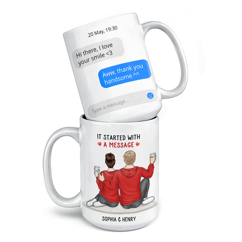 Tout a commencé avec un message - Tasse personnalisée pour couple - Cadeau pour mari et femme, anniversaire