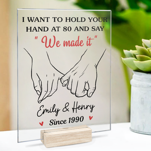 Tenez-vous la main et dites que nous l'avons fait - Plaque acrylique rectangulaire personnalisée pour couple - Cadeau pour mari et femme, anniversaire