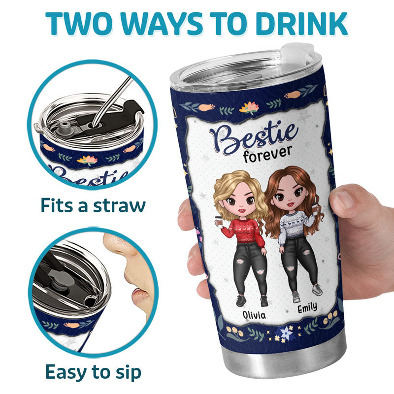 Not Sisters By Blood But Sisters By Heart - Bestie Personalized Custom Tumbler - Christmas Gift For Best Friends, BFF, Sisters