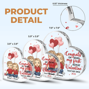 Félicitations pour ma première Saint-Valentin répétée ! Plaque acrylique personnalisée en forme de cœur pour couple - Cadeau pour mari et femme, anniversaire