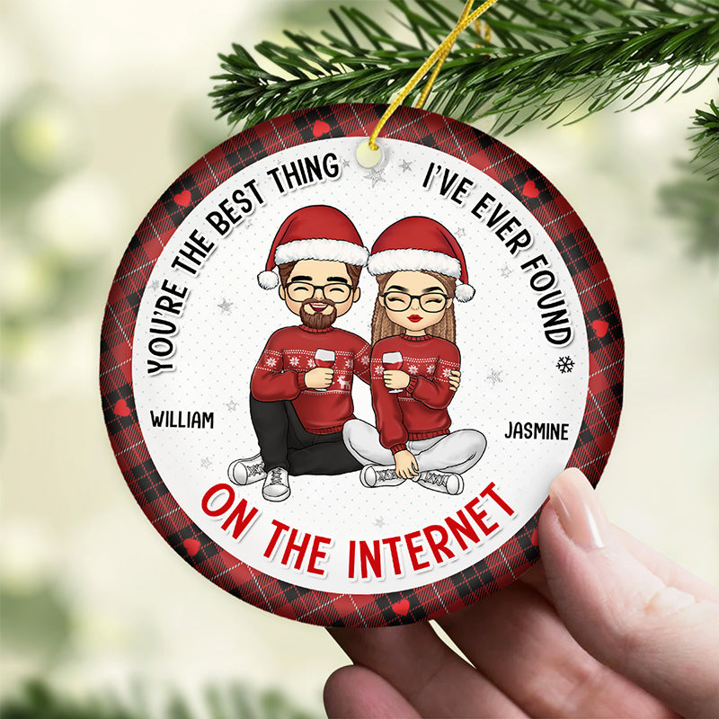 La meilleure chose que j'ai jamais trouvée - Ornement personnalisé pour couple - Forme ronde en céramique - Cadeau de Noël pour mari et femme, anniversaire