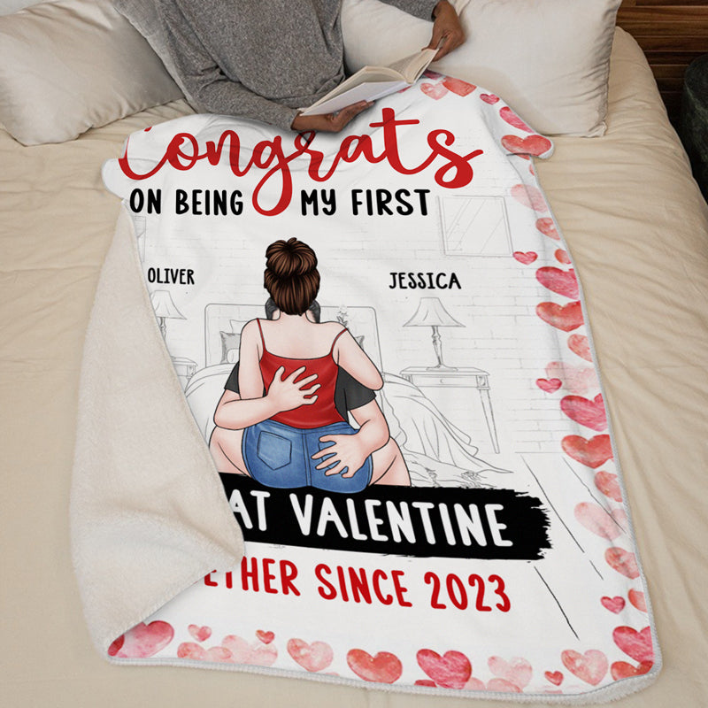 Félicitations pour ma première Saint-Valentin répétée ! Couverture personnalisée pour couple - Cadeau pour mari et femme, anniversaire