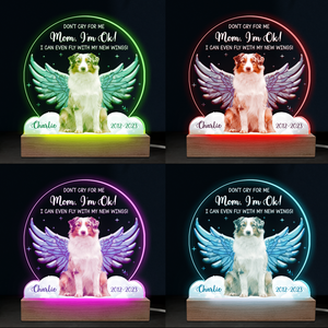 Photo personnalisée « Je peux même voler avec mes nouvelles ailes » - Lampe LED 3D personnalisée en forme de mémorial - Cadeau de condoléances pour les propriétaires et les amoureux des animaux