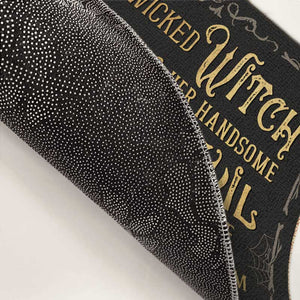 A Wicked Witch And Her Handsome Devil Live Here - Couple Personalized Custom Home Decor Witch Decorative Mat - Halloween Gift For Witches, Husband Wife