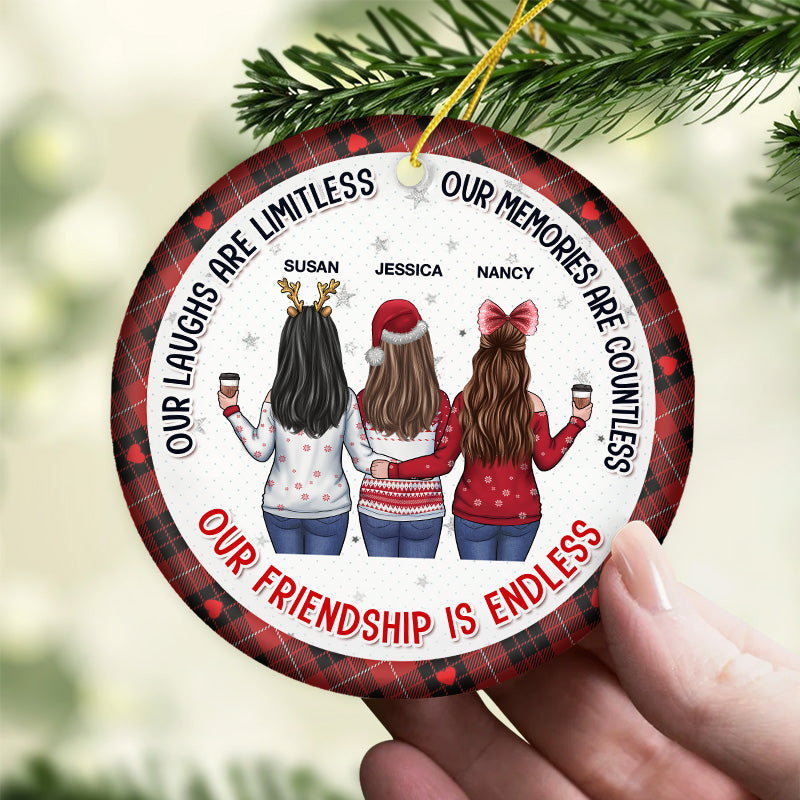 Nos rires sont sans limites, mes meilleures amies - Ornement personnalisé Bestie personnalisé - Forme ronde en céramique - Cadeau de Noël pour meilleures amies, BFF, sœurs