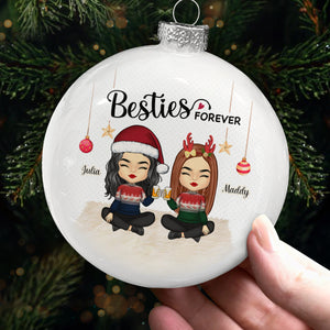 Besties Forever - Boule plate blanche personnalisée Bestie - Cadeau de Noël pour meilleures amies, meilleures amies, sœurs