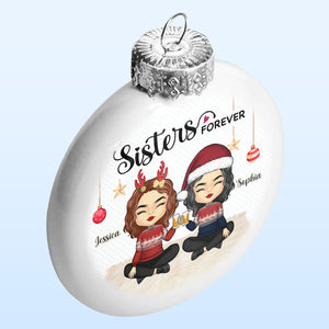 Besties Forever - Boule plate blanche personnalisée Bestie - Cadeau de Noël pour meilleures amies, meilleures amies, sœurs