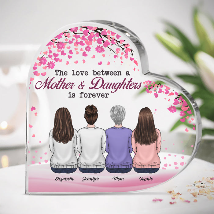 Maman, nous sommes liés à jamais - Plaque acrylique personnalisée en forme de cœur pour la famille - Cadeau de fête des mères, d'anniversaire pour maman de la part de ses filles