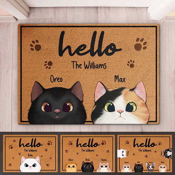 Bienvenue chez nous - Tapis décoratif personnalisé pour chat - Cadeau pour les propriétaires d'animaux et les amoureux des animaux
