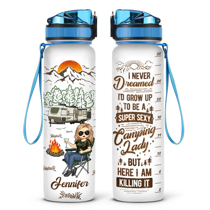 Devenez une femme super sexy ! Bouteille d'eau personnalisée avec suivi pour le camping ! Cadeau pour les amateurs de camping