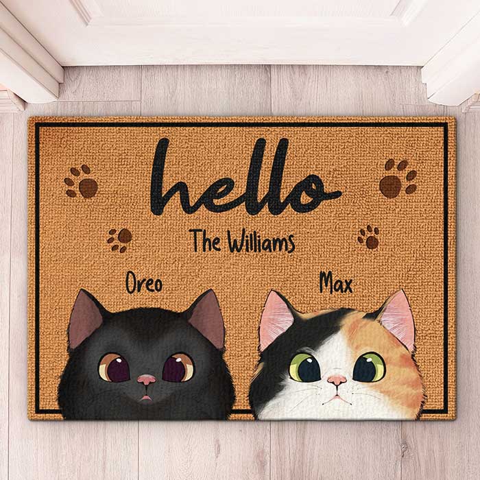 Bienvenue chez nous - Tapis décoratif personnalisé pour chat - Cadeau pour les propriétaires d'animaux et les amoureux des animaux