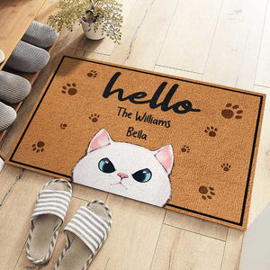Bienvenue chez nous - Tapis décoratif personnalisé pour chat - Cadeau pour les propriétaires d'animaux et les amoureux des animaux