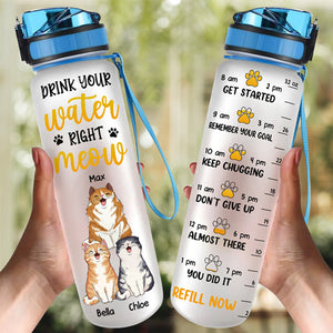 Boire de l'eau correctement ! Miaou ! Gourde personnalisée avec suivi d'eau pour chat ! Cadeau pour propriétaires et amoureux des animaux.