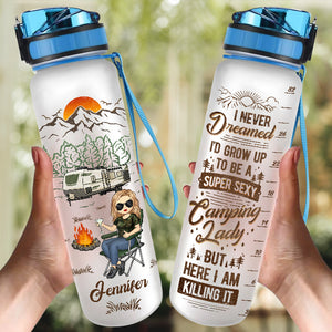 Devenez une femme super sexy ! Bouteille d'eau personnalisée avec suivi pour le camping ! Cadeau pour les amateurs de camping