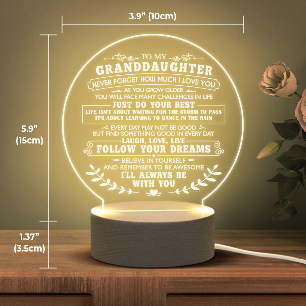 À ma petite-fille, n'oublie jamais combien je t'aime - Lampe de nuit en acrylique - À ma petite-fille, cadeau pour petite-fille, cadeau de la part des grands-parents pour petite-fille, cadeau d'anniversaire pour petite-fille, cadeau de Noël