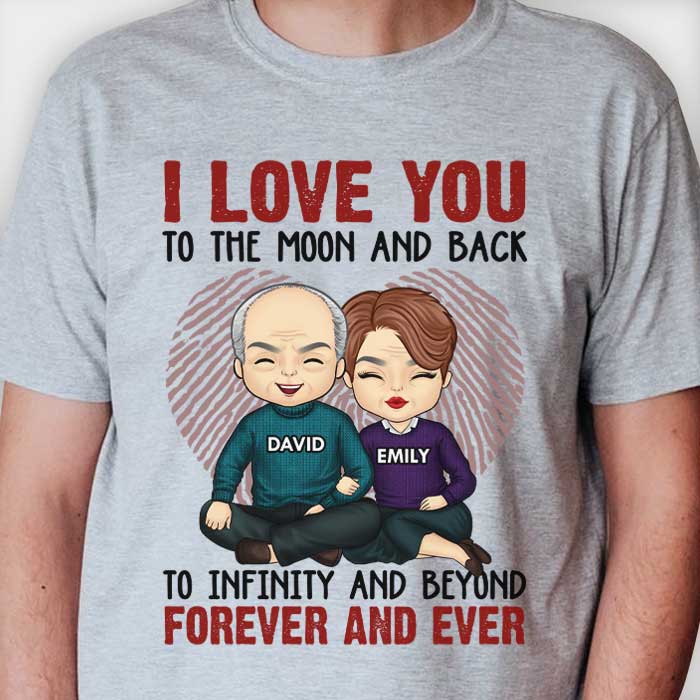 Je t'aime jusqu'à l'infini et au-delà - T-shirt unisexe personnalisé, sweat à capuche, sweat-shirt - Cadeau pour couple, mari, femme, anniversaire, fiançailles, mariage, cadeau de mariage