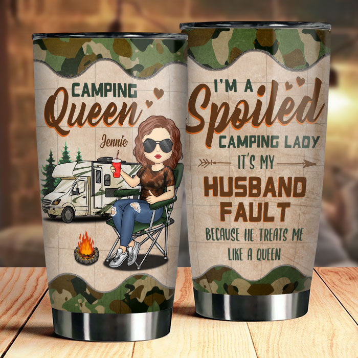 Campingeuse gâtée – Gobelet personnalisé – Cadeau pour les amateurs de camping