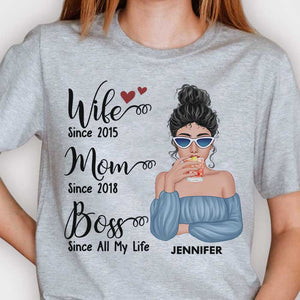 Wife Mom Boss Since All My Life - Gift For Couples, Personalized Unisex T-shirt, Hoodie.