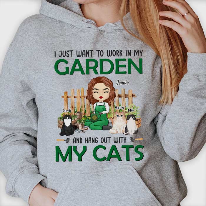 « Passez du temps avec mes chats » – T-shirt et sweat à capuche unisexe personnalisé – Cadeau pour les amateurs de jardinage