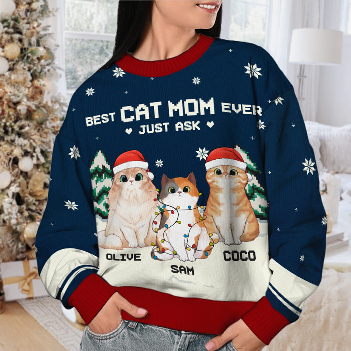 Meilleurs parents de chats de tous les temps - Sweat-shirt de Noël unisexe personnalisé et moche, sweat-shirt en laine, sweat-shirt imprimé intégral - Cadeau pour les amoureux des chats, les amoureux des animaux, cadeau de Noël