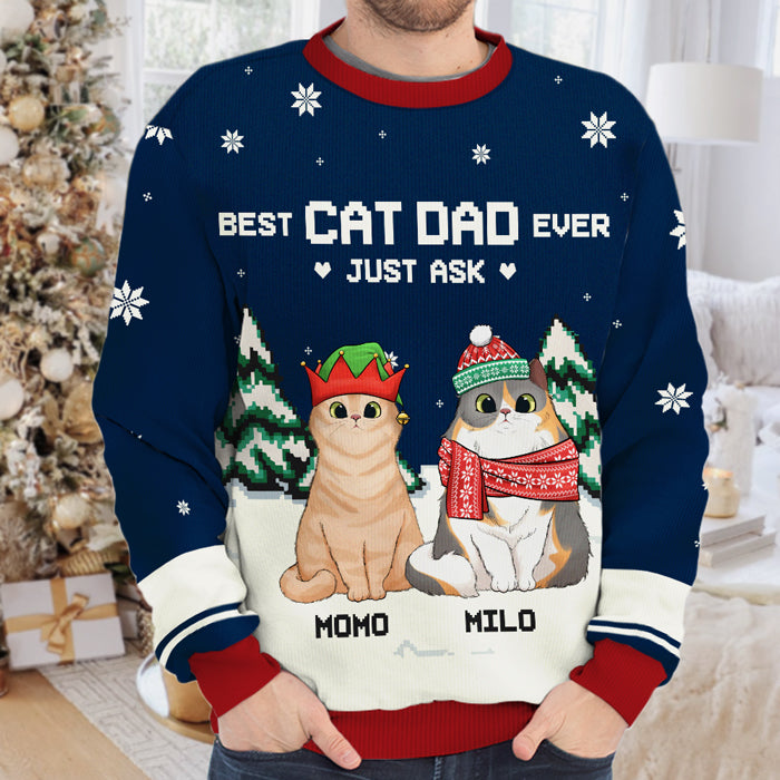 Meilleurs parents de chats de tous les temps - Sweat-shirt de Noël unisexe personnalisé et moche, sweat-shirt en laine, sweat-shirt imprimé intégral - Cadeau pour les amoureux des chats, les amoureux des animaux, cadeau de Noël