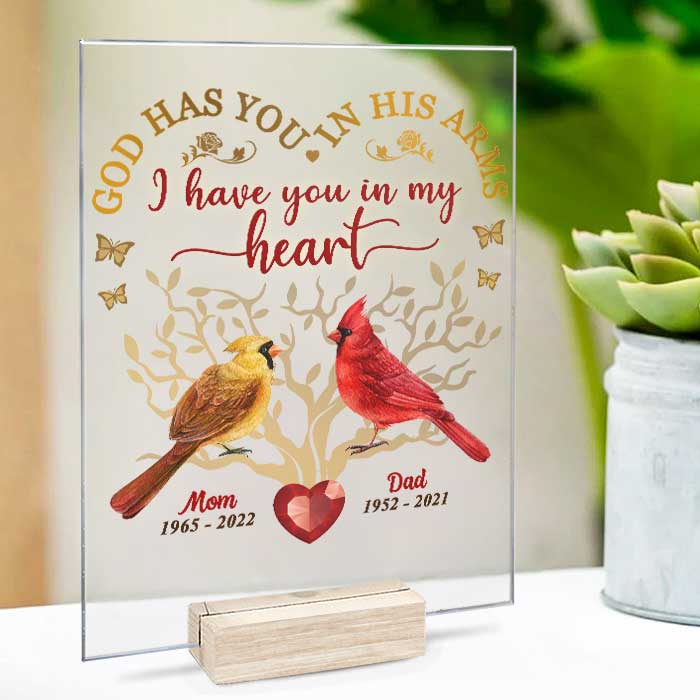 Je t'ai dans mon cœur - Plaque acrylique personnalisée - Cadeau commémoratif, cadeau de condoléances