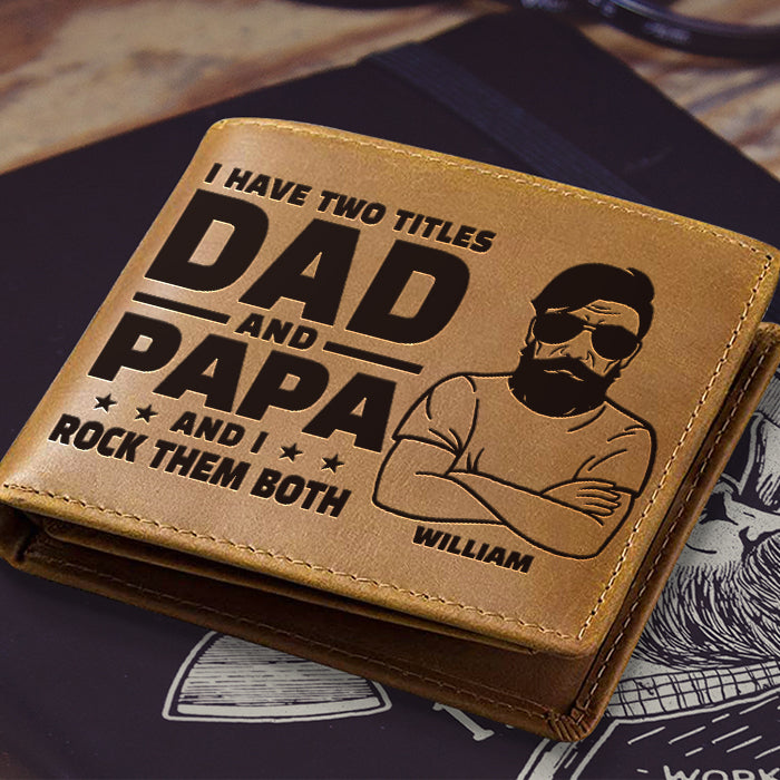 J'ai deux titres - Portefeuille à deux volets personnalisé - Cadeau pour papa, grand-père