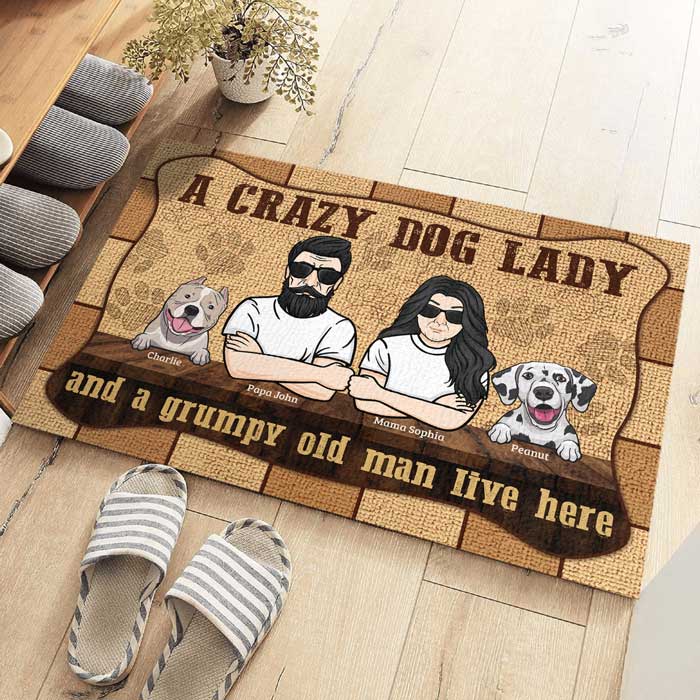 A Crazy Dog Lady, A Grumpy Old Man - Personalized Decorative Mat - Gift For Pet Lovers