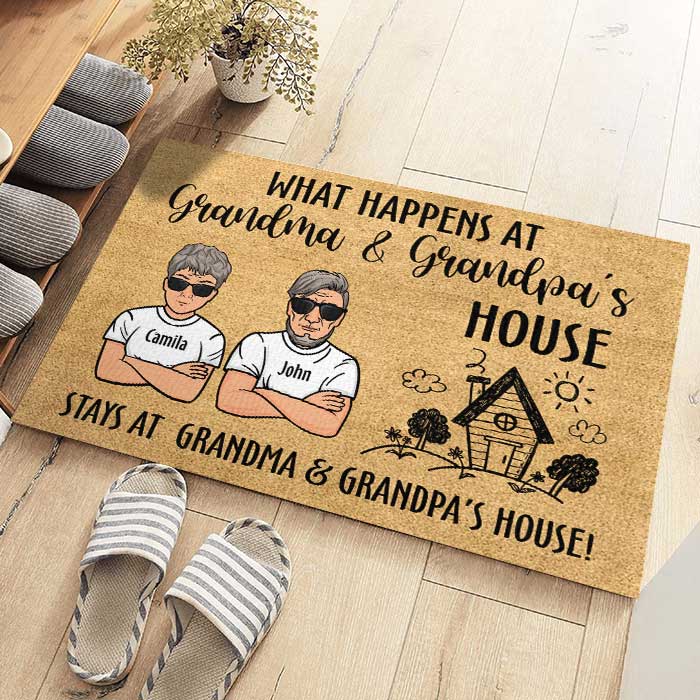 What Happens At Grandma & Grandpa's House - Personalized Decorative Mat.