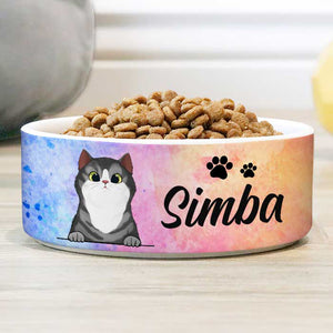 Galaxy Watercolor, Gift For Cat Lovers - Personalized Custom Cat Bowls.