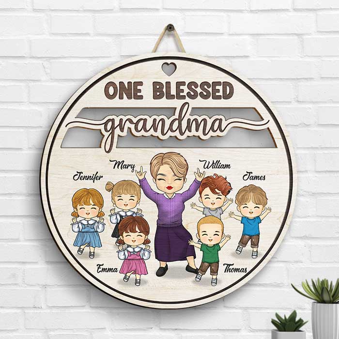 Une grand-mère bénie - Panneau en bois personnalisé - Cadeau pour grand-mère et grands-parents