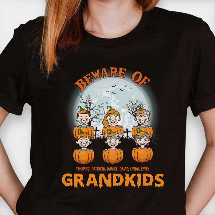 Attention aux petits-enfants ! T-shirt, sweat à capuche et sweat-shirt unisexe personnalisé ! Cadeau pour grands-parents, cadeau d'Halloween